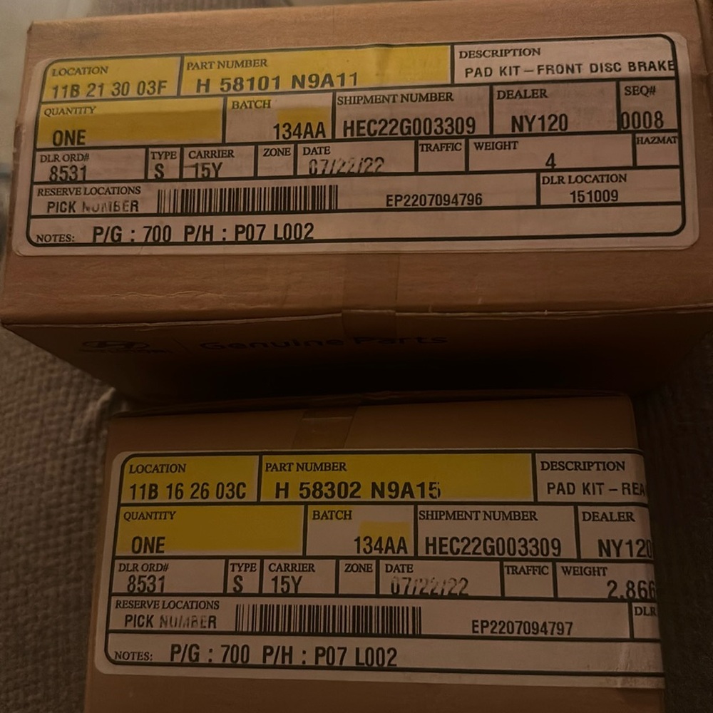 Hyundai front and rear disc brakes brand new